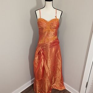 NWT satin orange long formal dress gown size 10